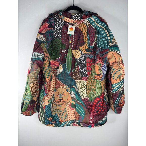Farm Rio Elephants Reversible Puffer Jacket  Jungle Size L NWT Colorful - Picture 6 of 9
